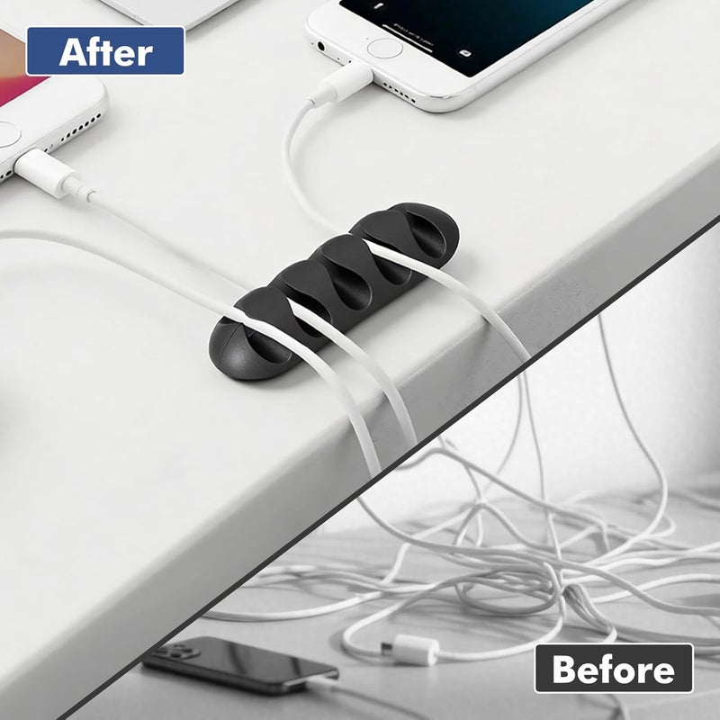 Flezoo Cable Clips Cord Holder - 18 PCS Black Adhesive Phone Cord Organizer Charger Holder Cable Wire Management Clips Keeper for Nightstand, Desk, Office or Mouse - Image 5